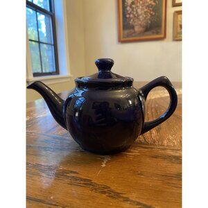Vintage Navy Blue Ceramic Teapot Small Round Design Collectible & Functional